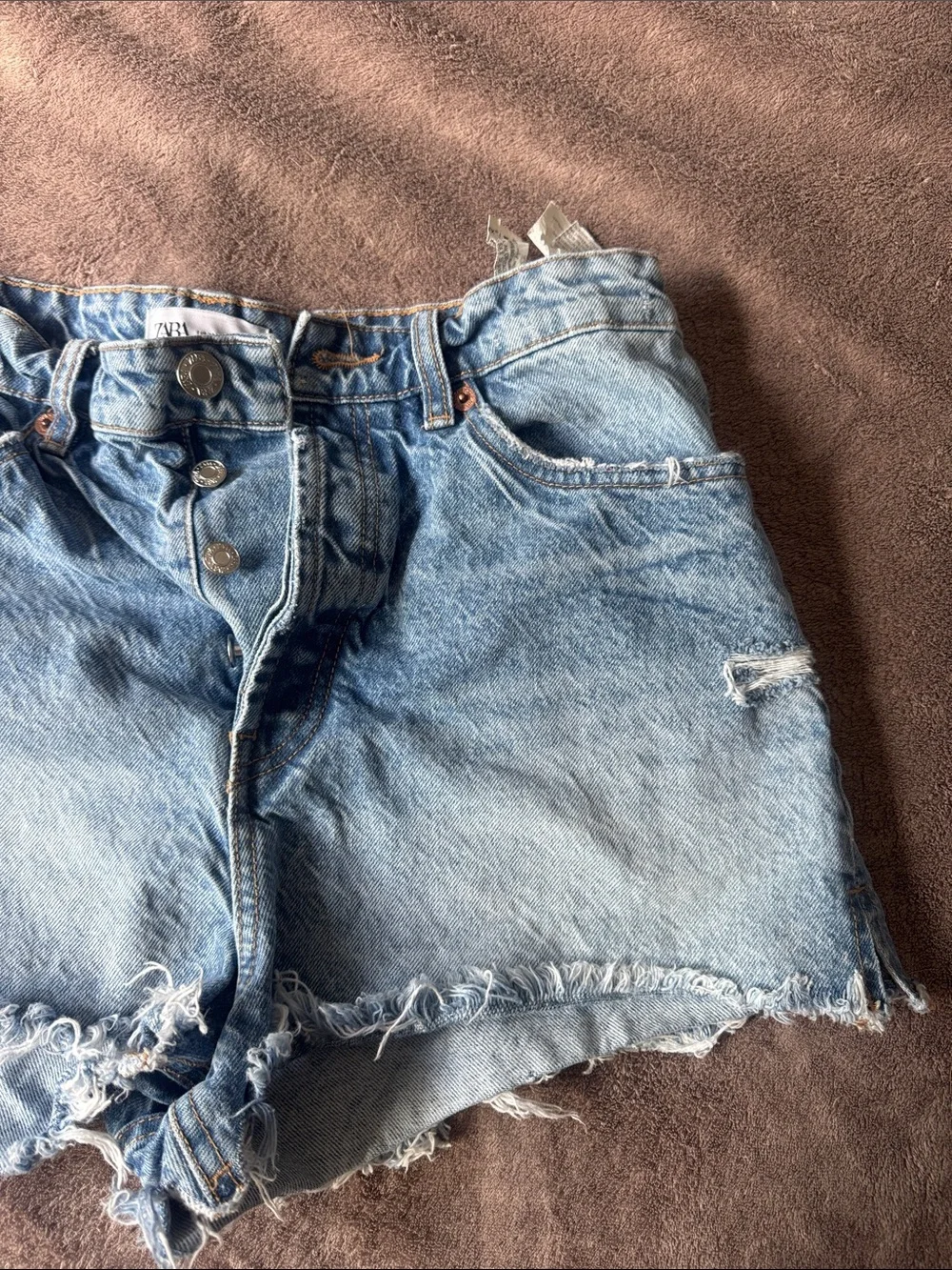 ZARA Faded Blue High-Rise Distressed Denim Shorts